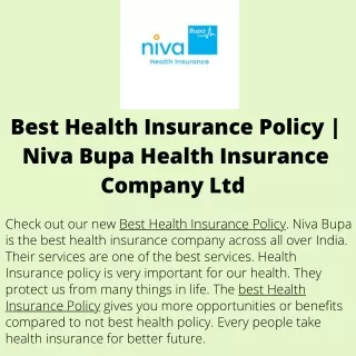 Best Health Insurance Policy  Niva Bupa Health Insurance Company Ltd