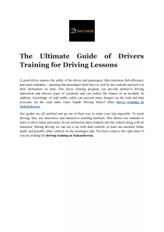 The Ultimate Guide of Drivers Training for Driving Lessons