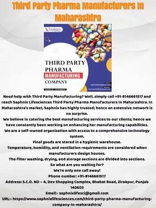 Third Party Pharma Manufacturers In Maharashtra