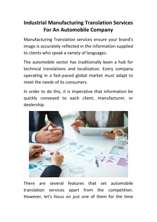 Services for Industrial Manufacturing Translation for an Automobile Company
