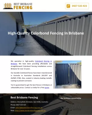 High-Quality Colorbond Fencing In Brisbane