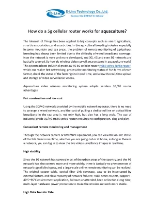 how do a 5g cellular router works for aquaculture