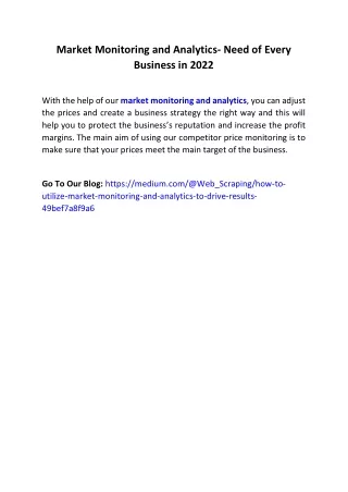 market monitoring and analytics need of every