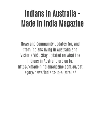 Indians In Australia - Made In India Magazine