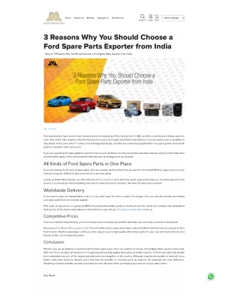 3 Reasons Why You Should Choose a Ford Spare Parts Exporter from India