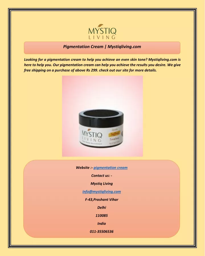 pigmentation cream mystiqliving com