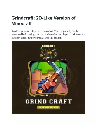 Grindcraft: 2D-Like Version of Minecraft