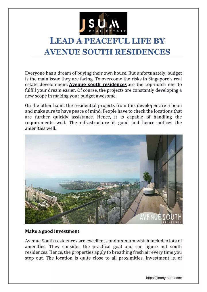l ead a peaceful life by avenue south residences