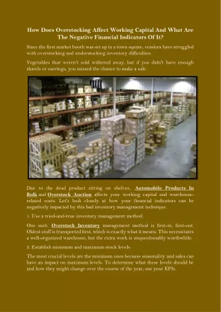how does overstocking affect working capital