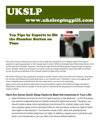 UKSleepingPIll-Top Tips by Experts to Hit the Slumber Button on Time