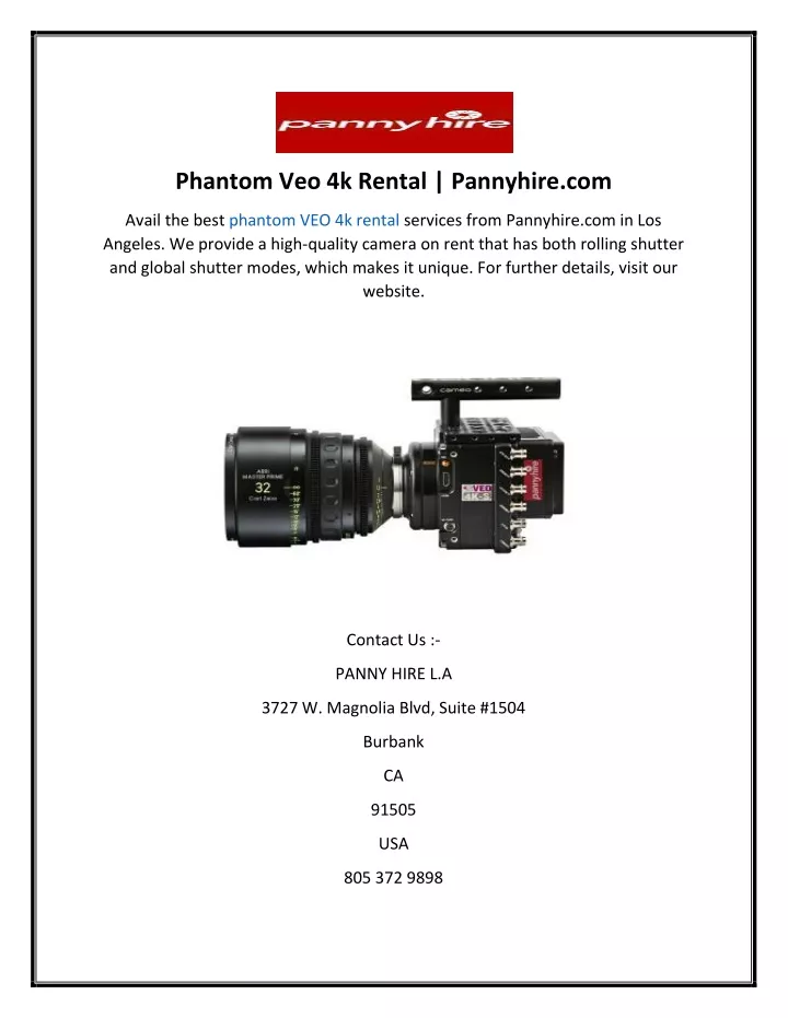 phantom veo 4k rental pannyhire com