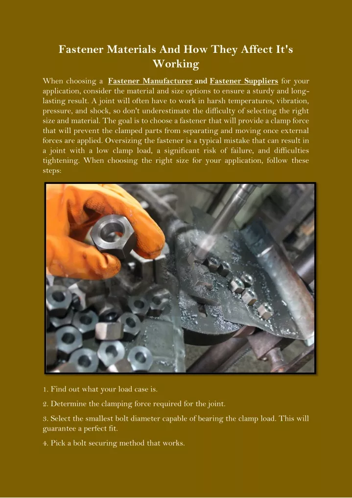 fastener materials and how they affect