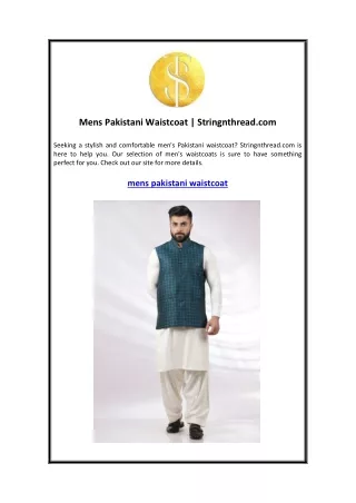 Mens Pakistani Waistcoat  Stringnthread.com