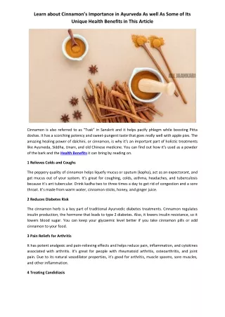 Learn About Cinnamon’s Importance In Ayurveda As Well As Some Of Its Unique Health Benefits In This Article