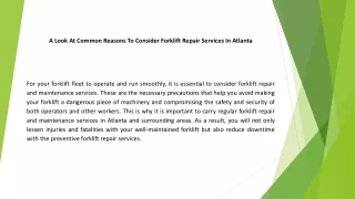 A Look At Common Reasons To Consider Forklift Repair Services In Atlanta