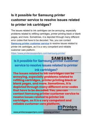 Is it possible for Samsung printer customer service to resolve issues related to printer ink cartridges