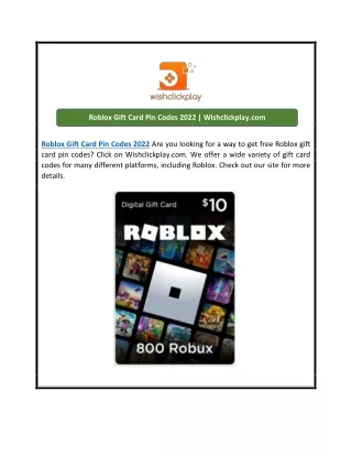 Roblox Gift Card Pin Codes 2022 | Wishclickplay.com