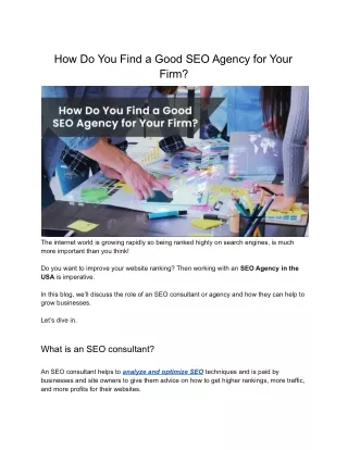 How Do You Find a Good SEO Agency for Your Firm?