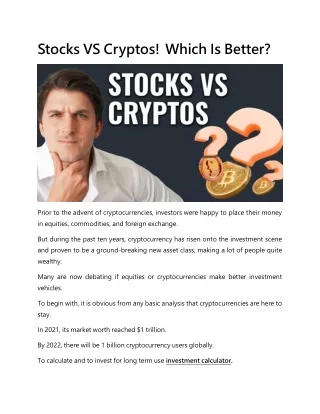 Stocks VS Cryptos! Which Is Better