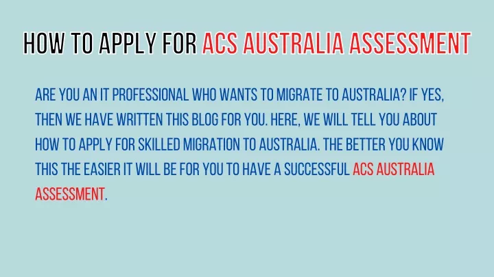 how to apply for acs australia assessment