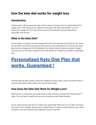 how the keto diet works for weight loss