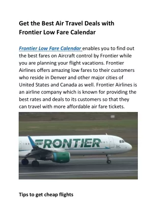 Get the Best Air Travel Deals with Frontier Low Fare Calendar