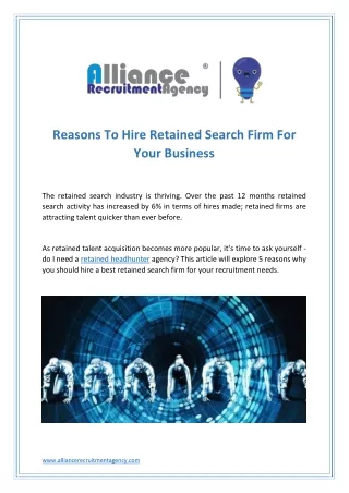 reasons to hire retained search firm for your