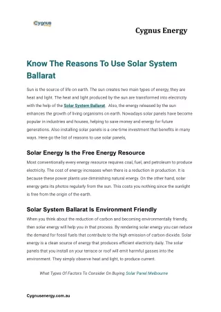 Know The Reasons To Use Solar System Ballarat