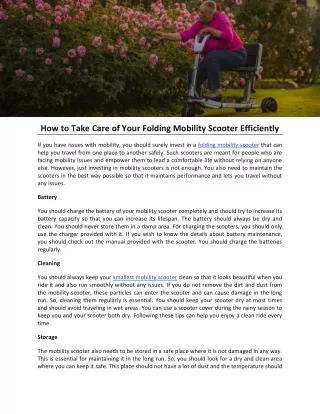 How to Take Care of Your Folding Mobility Scooter Efficiently