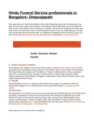 Hindu funeral service Pandit in Bangalore- Ompoojapath