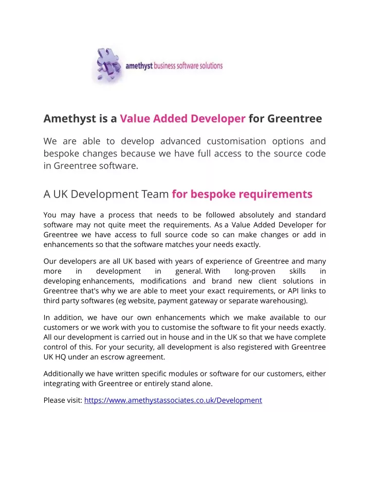 amethyst is a value added developer for greentree