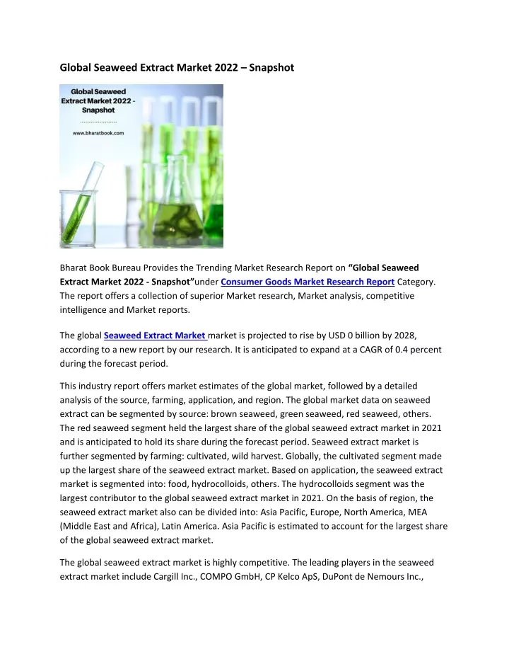 global seaweed extract market 2022 snapshot