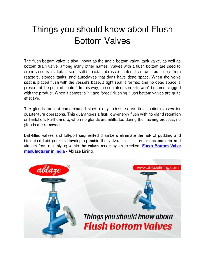 things you should know about flush bottom valves