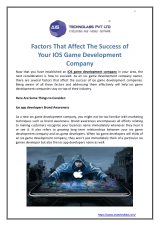 Factors that Affect the Success of Your IOS Game Development Company