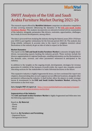 SWOT Analysis of the UAE and Saudi Arabia Furniture Market During 2021-26
