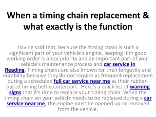 when a timing chain replacement what exactly is the function