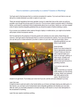 How to maintain a personality in a casino? Cassino in Worthing!