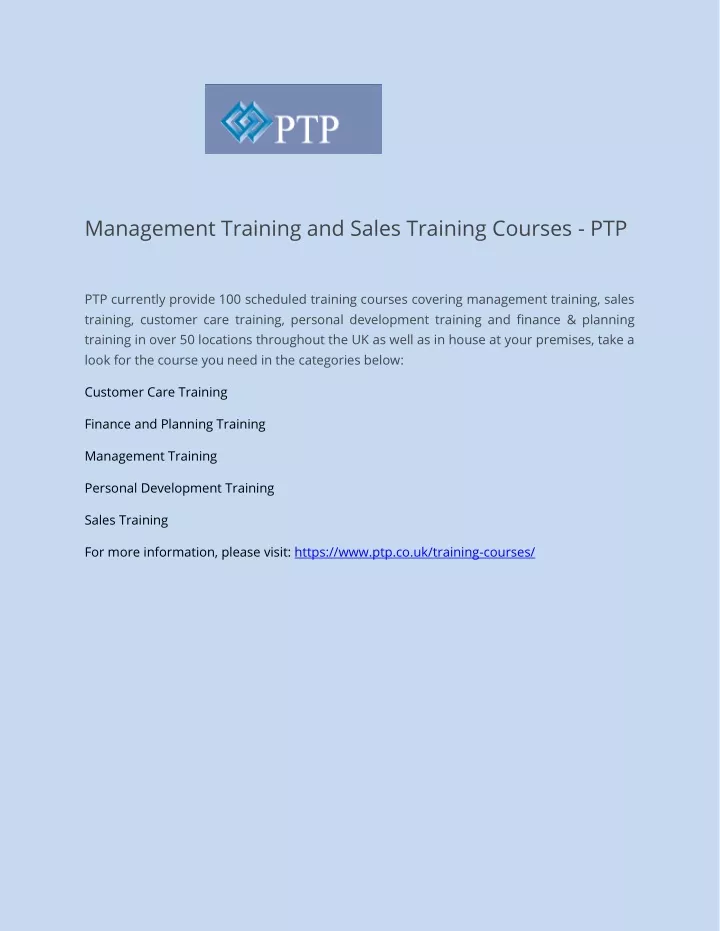 management training and sales training courses ptp