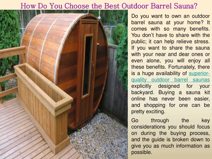 how do you choose the best outdoor barrel sauna