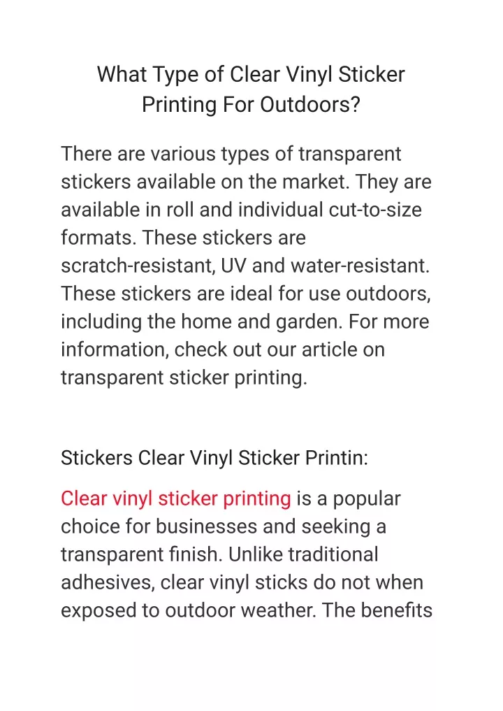 what type of clear vinyl sticker printing