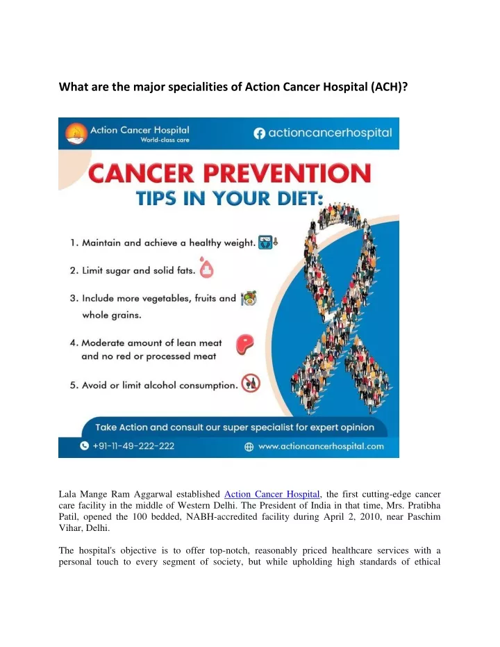 what are the major specialities of action cancer