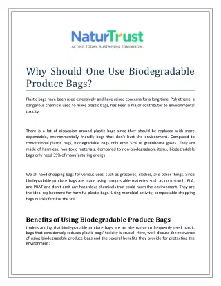 Why Should One Use Biodegradable Produce Bags