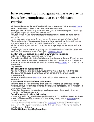 five reasons that an organic under eye cream