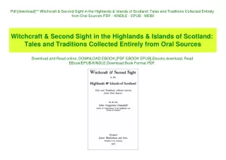 Pdf [download]^^ Witchcraft & Second Sight in the Highlands & Islands of Scotland Tales and Traditions Collected Entirel