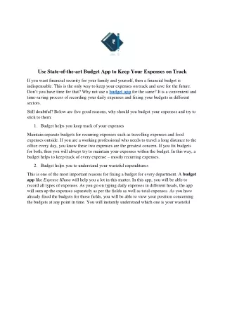 Use State-of-the-art Budget App to Keep Your Expenses on Track