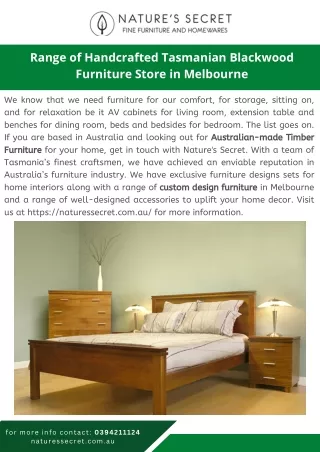Range of Handcrafted Tasmanian Blackwood Furniture Store in Melbourne