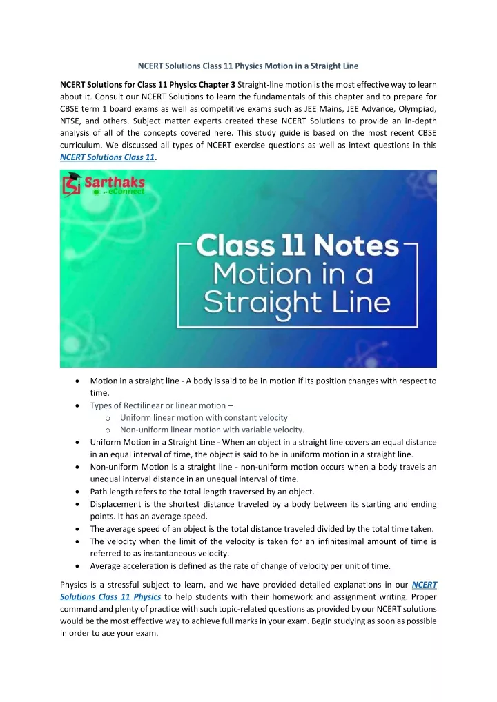 ncert solutions class 11 physics motion