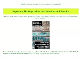 (EBOOK Esperanto Hearings before the Committee on Education PDF