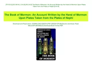 [F.R.E.E] [D.O.W.N.L.O.A.D] [R.E.A.D] The Book of Mormon An Account Written by the Hand of Mormon Upon Plates Taken from