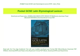 [Pdf]$$ Pocket GCSE Latin Etymological Lexicon [PDF  mobi  ePub]